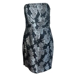 White House Black Market Srapless Dress Black Silver Metallic Womans SZ 10